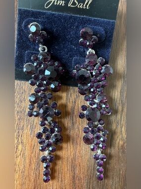 Jim Ball Purple Crystal Cascade Dangle Long Prom Dance Earrings for Women